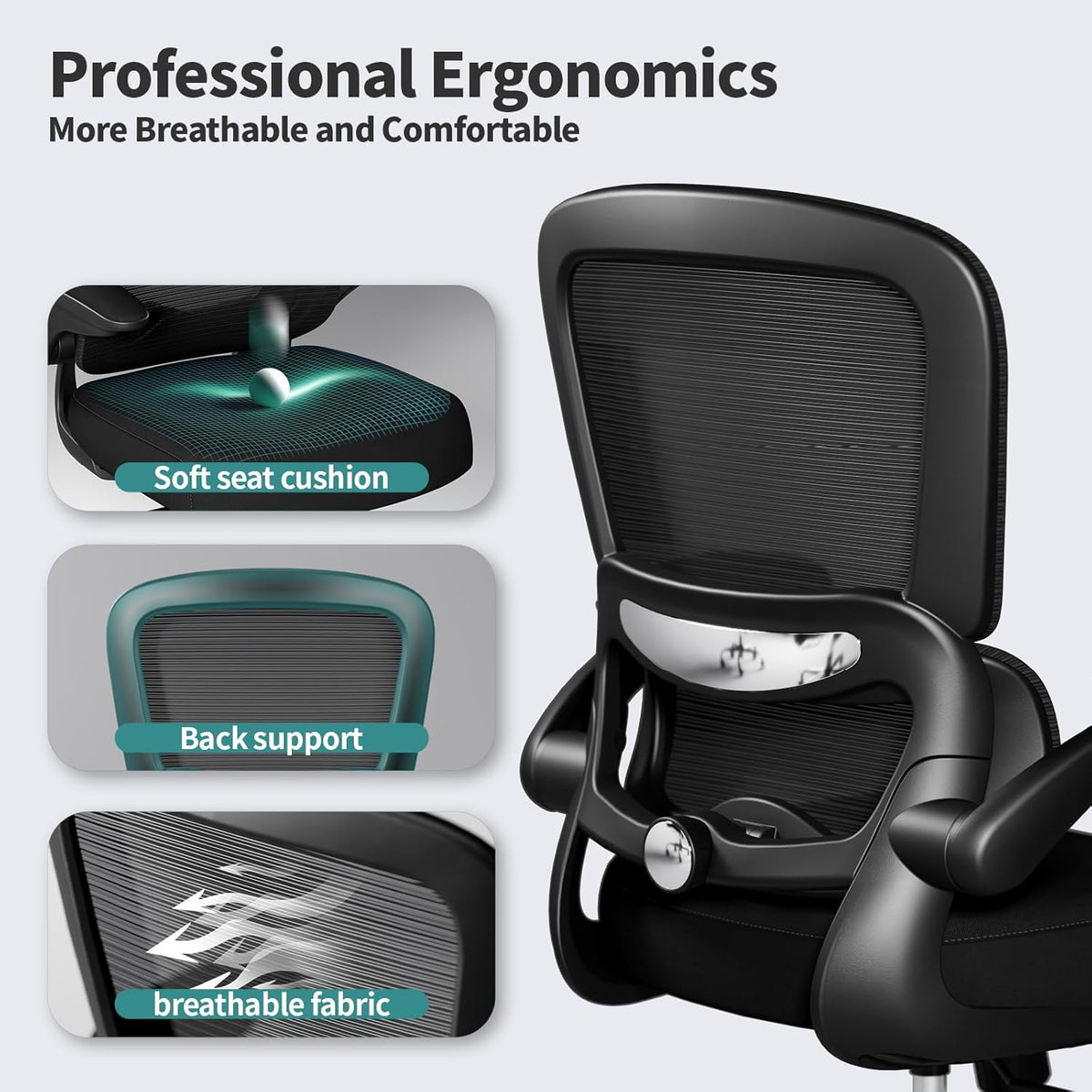 TRALT Office Chair - Ergonomic Desk Chair with Adjustable Lumbar Support, Mesh Computer Chair, Executive Chairs for Home Office Comfortable Lumbar Support (Black)