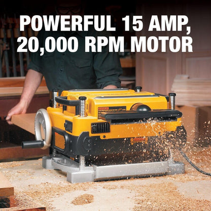 DEWALT Thickness Planer, 13-inch Wood Planer, Three Knife Two Speed, 15 Amp, 20,000 RPM Motor (DW735X)