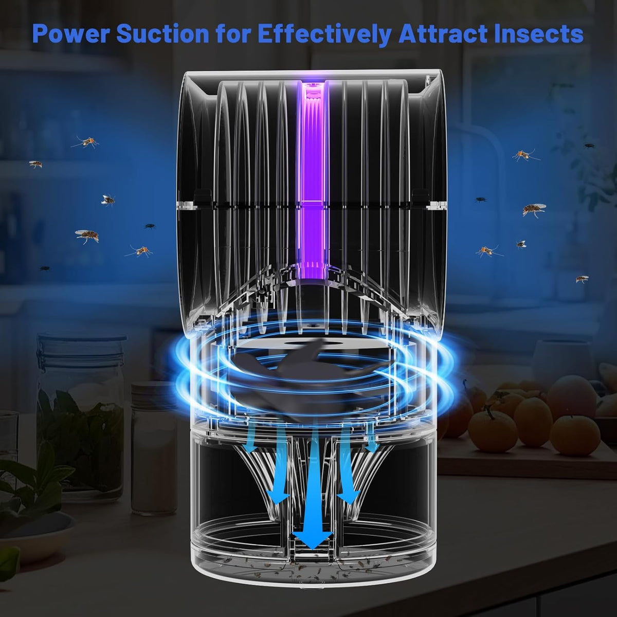 Fly Traps Indoor,Fruit Fly Trap for Indoors Mosquito Trap Indoor Insect Trap with Suction, Time Setting, Bug Light & 10 Pcs Sticky Glue Boards (Blue)