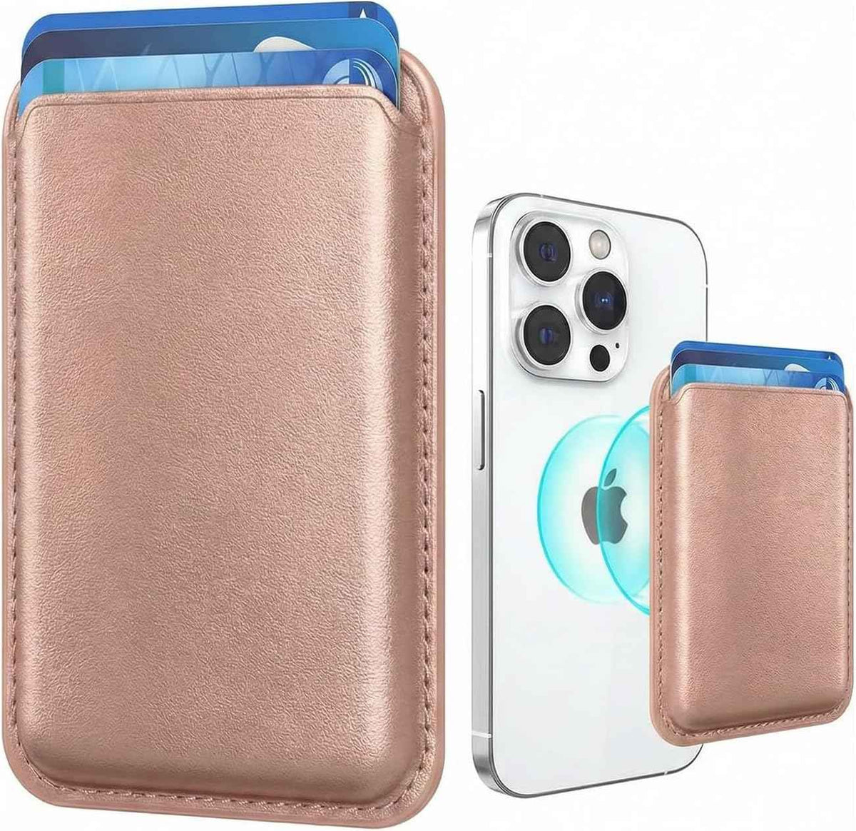 Stronger Magnetic RFID Leather Mag-Safe Card Holder for iPhone 16 Series, Mag-Safe Accessories Stick on Series of iPhone 17/16/15/14/13/12 and Pro/Promax, Black