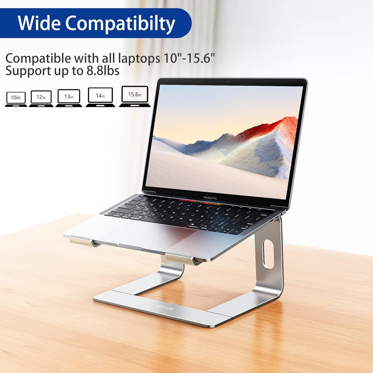 BESIGN LS03 Aluminum Laptop Stand, Ergonomic Detachable Computer Stand, Notebook Riser Compatible with Air, Pro, Dell, HP, Lenovo More 10-15.6" Laptops, Silver