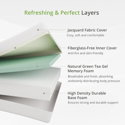 EGOHOME 10 Inch Queen Mattress, Memory Foam Mattress in a Box with Cooling Green Tea Gel, Relieve Pressure with Medium Support, CertiPUR-US Certified, 80''L x 60''W, White