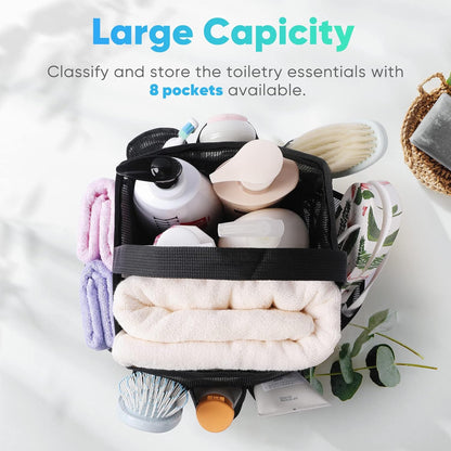 Mesh Shower Caddy Portable for College Dorm Room Essentials, 8-Pocket Large Capacity Shower Bag for Beach, Swimming, Gym