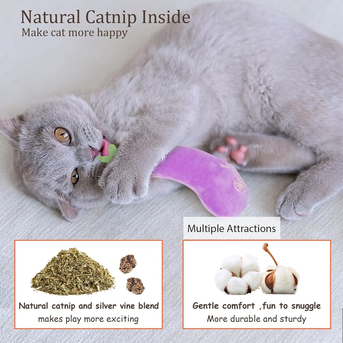 Catnip Cat Toys, Cat Nip Kitten Toy for Indoor Cats Kitty Kicker, Durable Kitten Teething Chew Toy, 5 Pack, Vegetable Shape