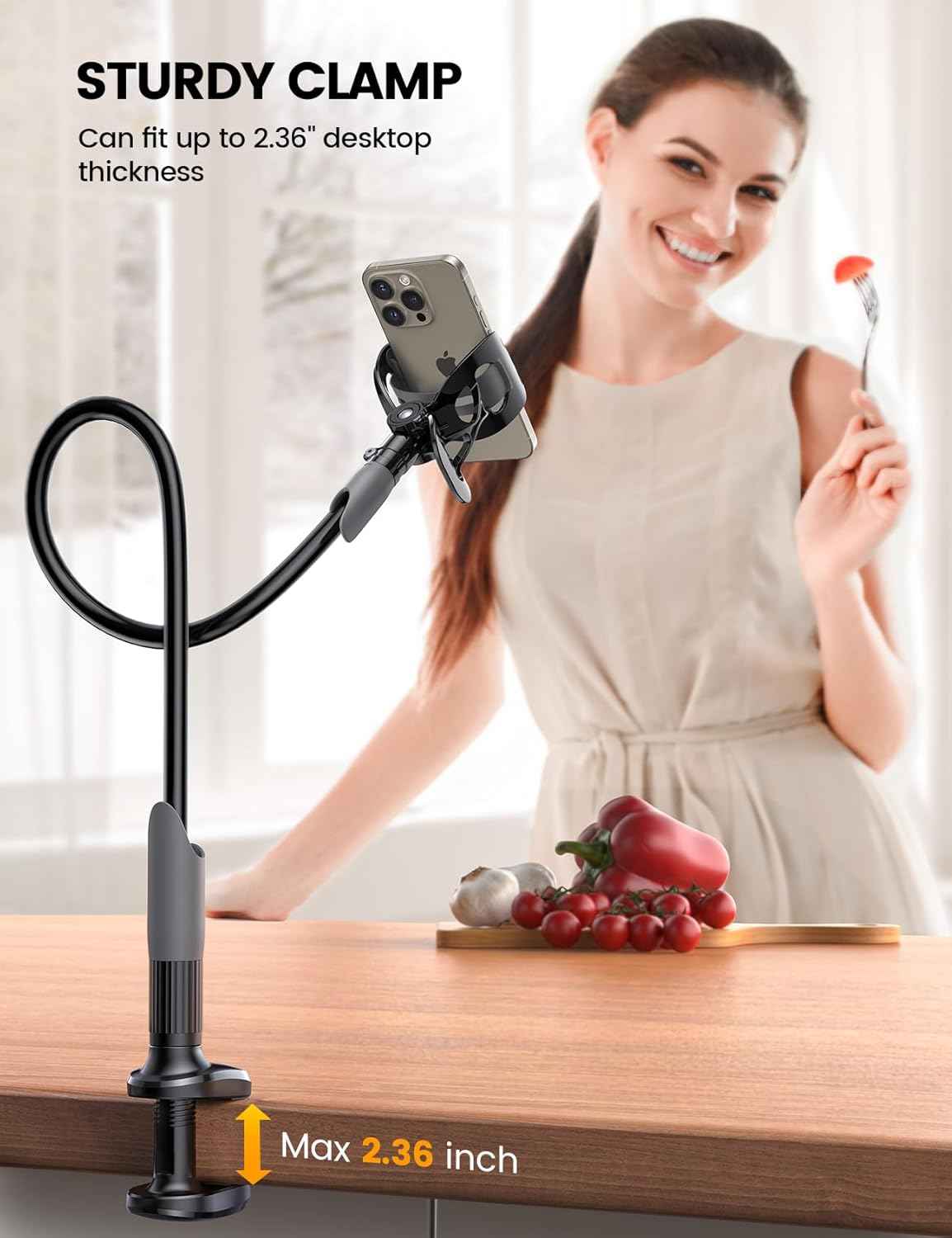 Lamicall Gooseneck Phone Holder for Bed - Cell Phone Mount Clamp Clip, Flexible Long Arm, Overhead Mount for Desk Headboard Bedside, for iPhone Air 17 Pro Max, 16 Pro Max, 15, 14 & 4-7" Phone
