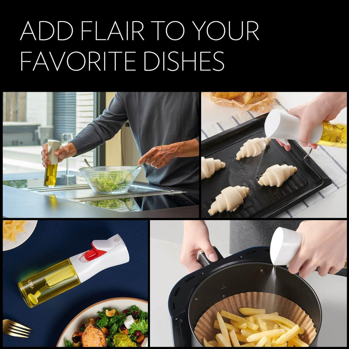 FLAIROSOL OLIVIA. The Original Advanced Oil Sprayer for Cooking, Salads, BBQs and More, Continuous Spray with Portion Control, Trusted by Chefs. Patented Technology. (Glass Bottle) (Gold Print)