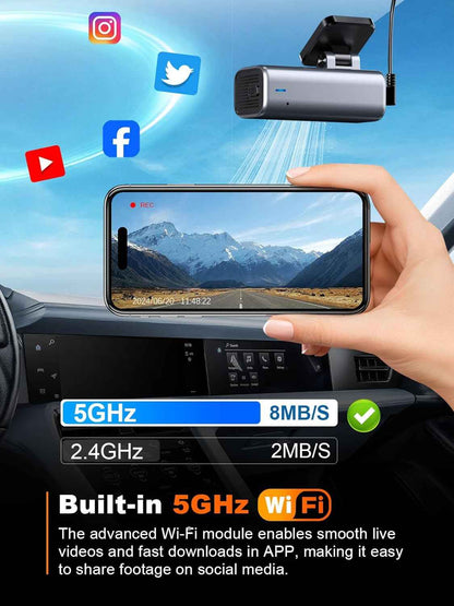 Galphi-Q2 4K Mini Dash Cam with 5G WiFi, 64GB Card, Super Night Vision, Loop Recording, and G-Sensor for Cars