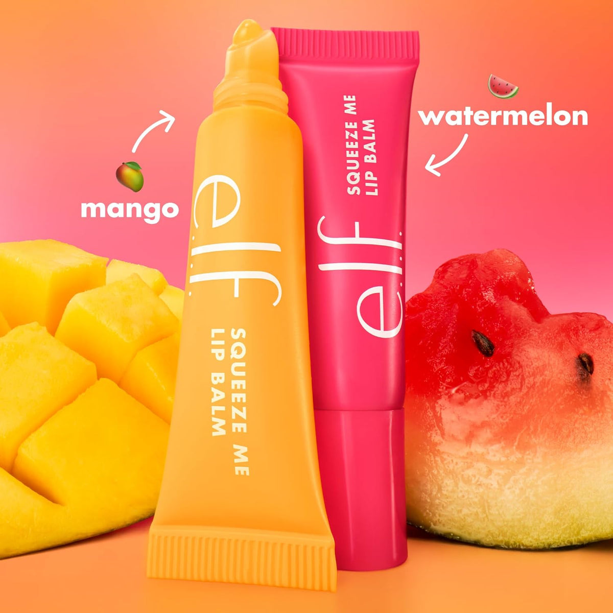 e.l.f. Squeeze Me More Lip Balm Duo, Moisturizing Balm For A Sheer Tint Of Color, Made With Hyaluronic Acid, Vegan & Cruelty-Free, Mango & Watermelon