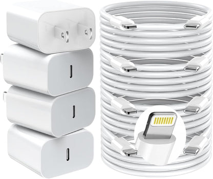 iPhone Charger Fast Charging,20W PD USB C Wall Charger 4 Pack with 6FT Fast Charging Cable - Fast Charger for iPhone 14/14 Pro Max/13/13 Pro/12/12 Pro/11/11 Pro/XS, iPad