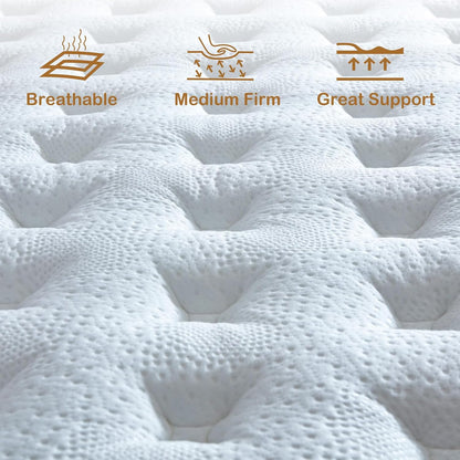 Full Size Mattress, 12 Inch Memory Foam, Independent Spring, Soft and Comfortable Medium Firm Hybrid Mattress in A Box, Pressure Relief