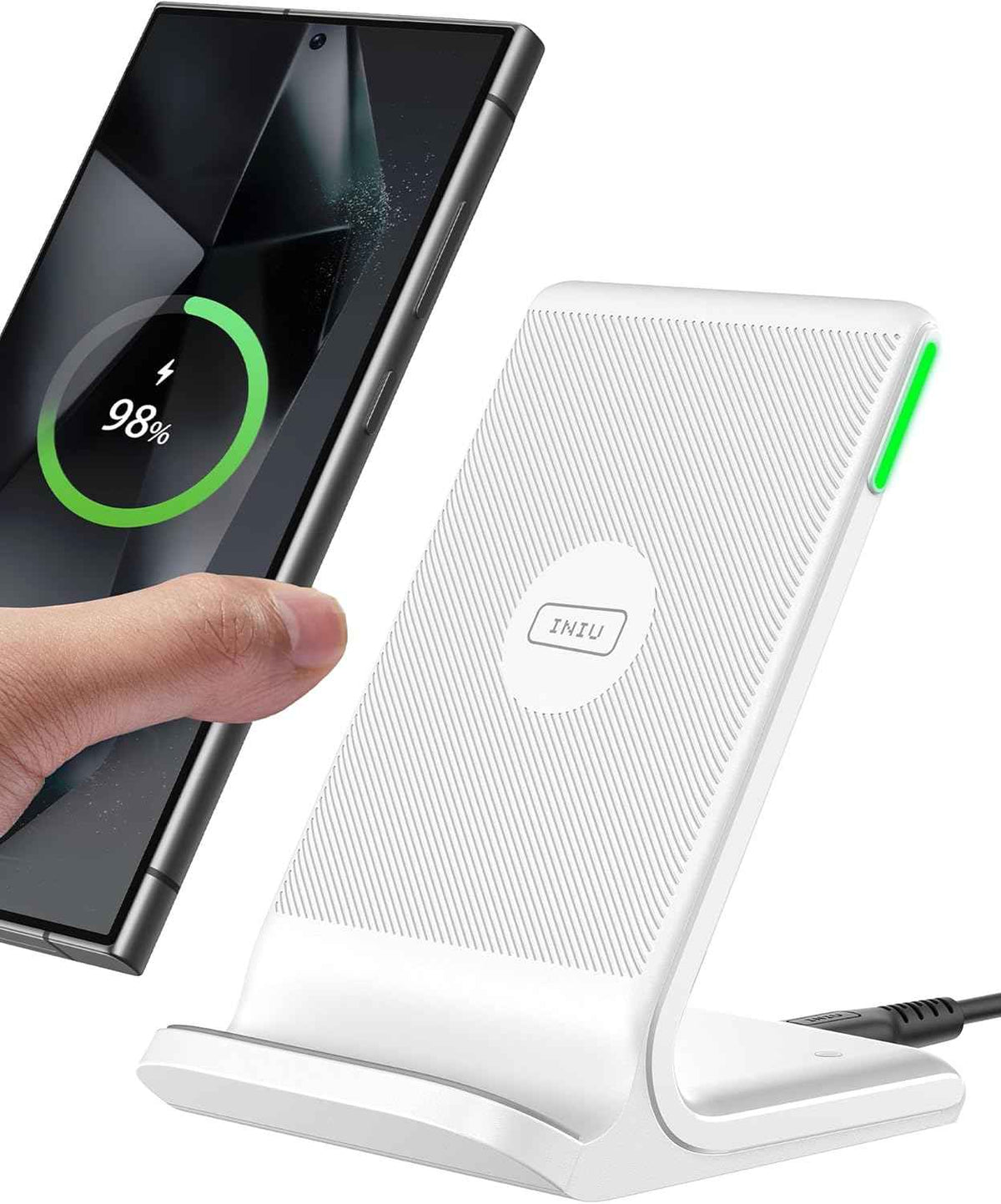 INIU Wireless Charger, 15W Fast Qi Certified Wireless Charging Station with Sleep-Friendly Adaptive Light Compatible with iPhone 17 16 15 14 13 12 Pro Max Samsung Galaxy S25 S24 S23 Note 20 Google etc