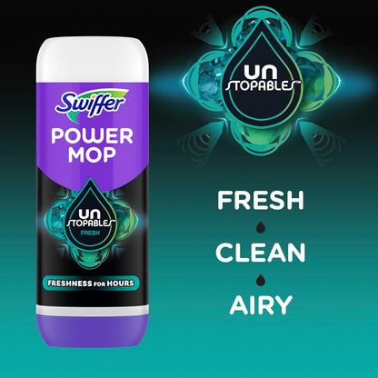 swiffer powermop floor cleaning solution refills, unstopables fresh scent, 2 pack, 25.3 fl oz bottles