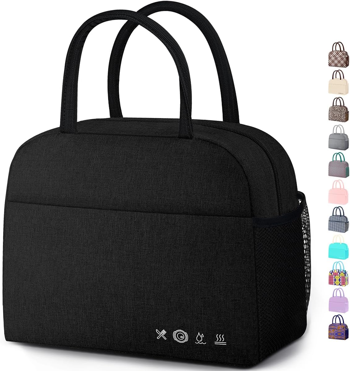 DALINDA Lunch Bag Lunch Box for Women Men Reusable Insulated Lunch Bags,Water-Resistant Cute Cooler Lunch Tote Bag, Large Capacity for Work Travel Picnic,Black