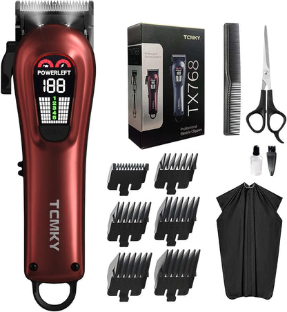 Hair Clippers for Men Professional Clippers for Men Cordless&Corded Barber Clippers for Hair Cutting & Grooming. Rechargeable Hair Trimmer Kit for Household (Red)