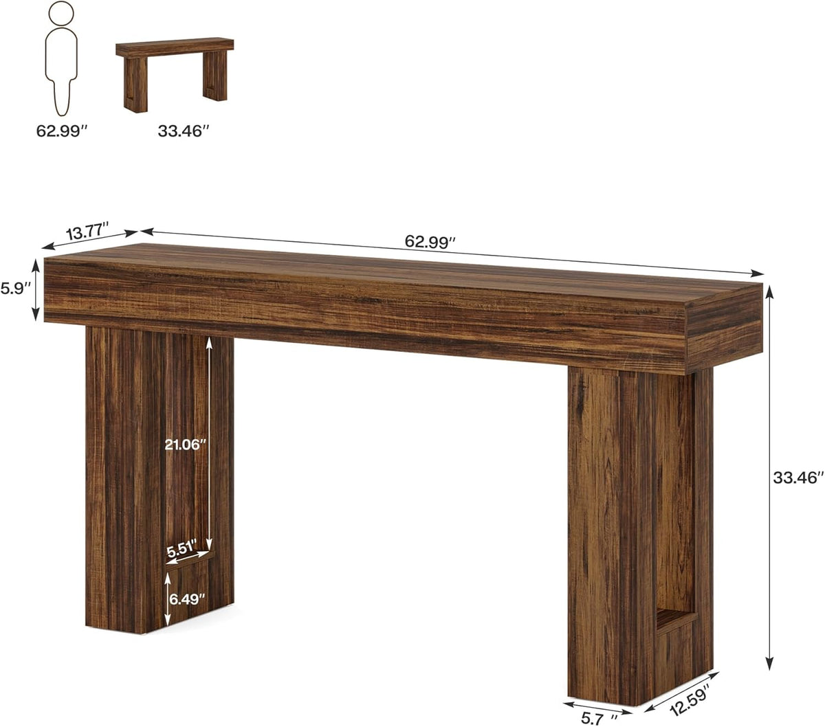 Tribesigns 63-Inch Long Console Table, Wooden Rectangular Sofa Table Behind The Couch, Farmhouse Entryway Table for Entrance, Hallway, Living Room (Rustic Brown)