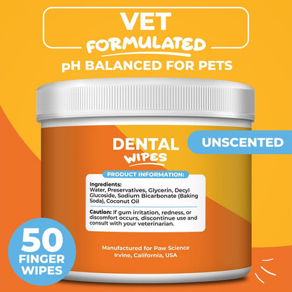 Dog & Cat Teeth Cleaning Wipes - Dental Finger Wipes for Cats & Dogs - Pet Toothbrush & Tooth Brushing Kit - Effective Teeth Cleaner (Unscented)