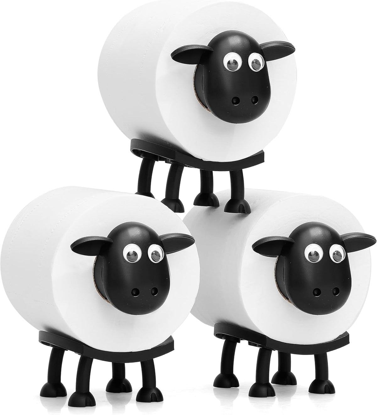 VELENTI Sheep Toilet Roll Holder, Free Standing Bathroom Set, 3D Printed, Funny Hilarious Black Sheep Loo Roll Holder, Tissue Paper Storage, Cute Bathroom Decor, X3, Set of 3