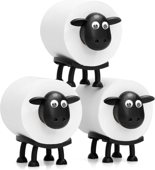 VELENTI Sheep Toilet Roll Holder, Free Standing Bathroom Set, 3D Printed, Funny Hilarious Black Sheep Loo Roll Holder, Tissue Paper Storage, Cute Bathroom Decor, X3, Set of 3