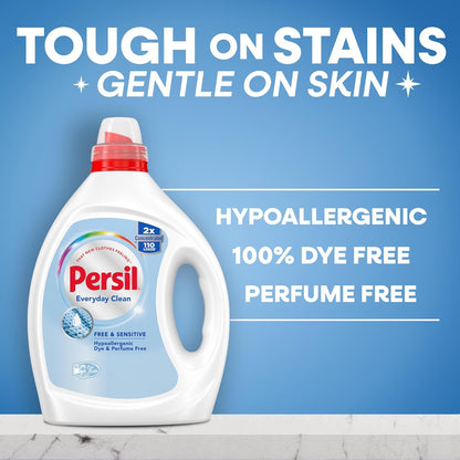 Persil Free & Sensitive Liquid Laundry Detergent, Unscented and Hypoallergenic for Sensitive Skin, 2X Concentrated, 82.5 fl oz, 110 Loads