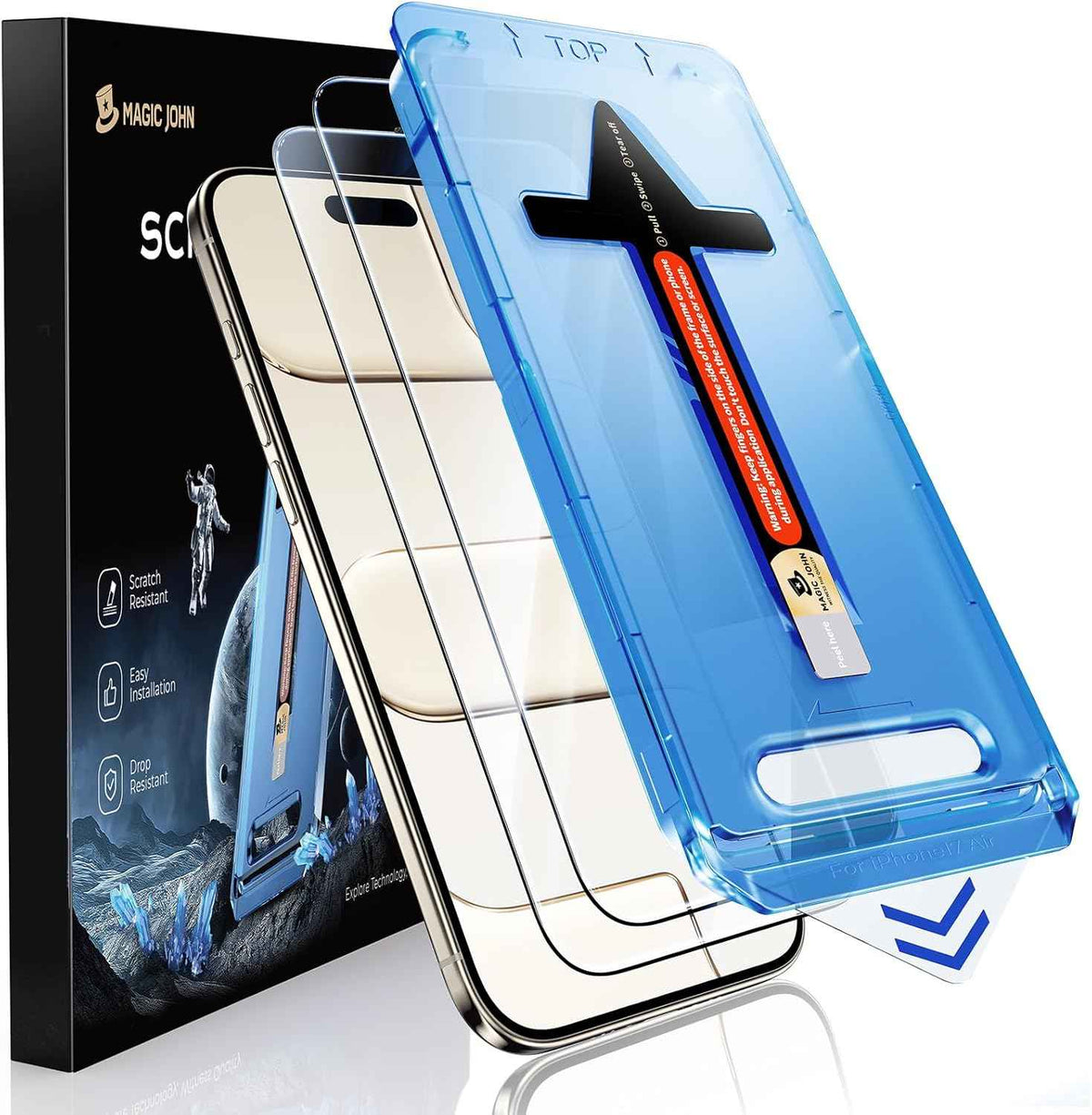 MAGIC JOHN 2 Pack for iPhone 17 Pro Max 6.9 inch Tempered Glass Screen Protector, Auto Dust-Elimination, Bubble Free, HD Clear, Easy Installation
