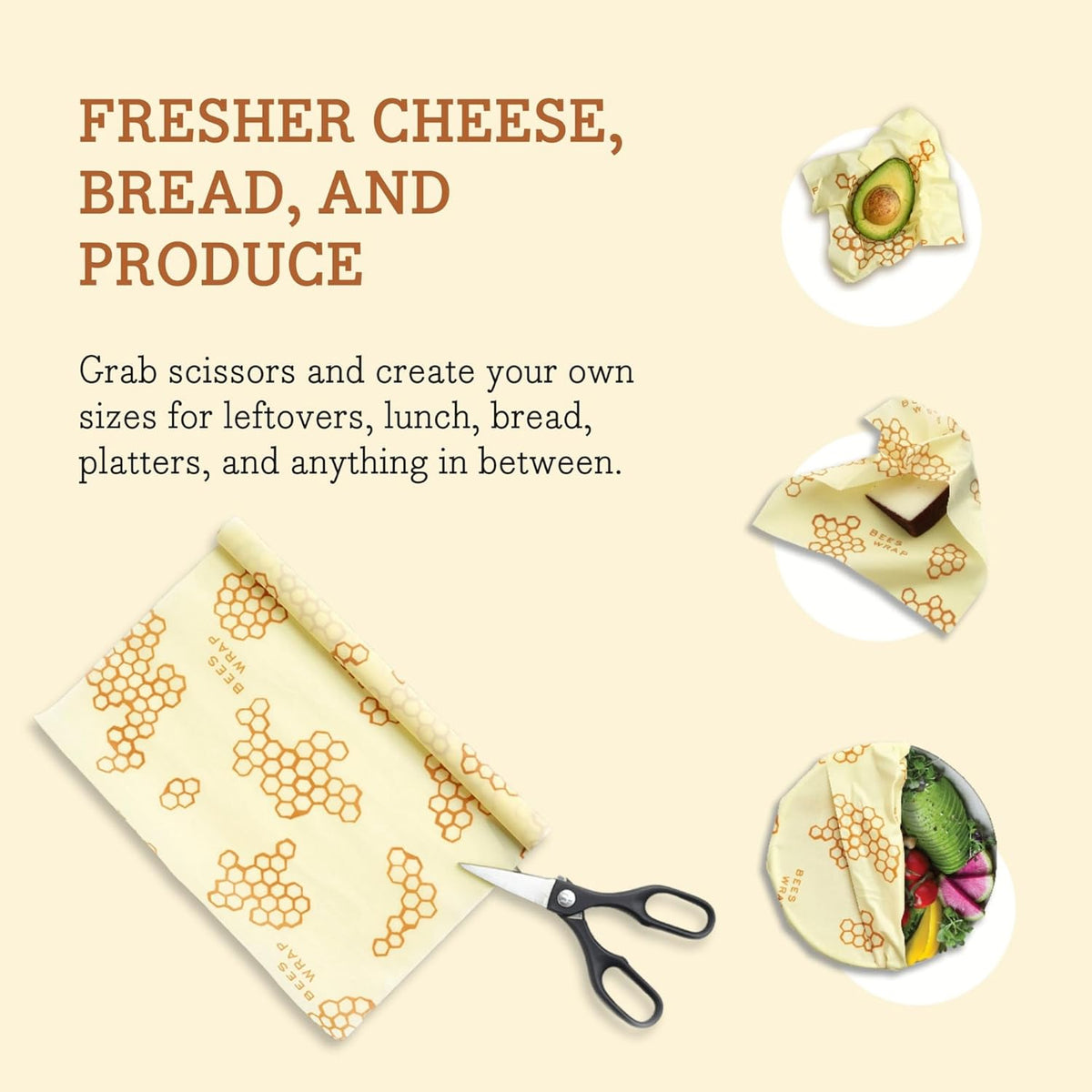 Bee's Wrap Beeswax Wraps for Food - Cut to Size 14x52" Wax Paper Roll - Made in USA Reusable Waxed Paper & Bowl Covers - Organic & Eco-Friendly Alternative to Aluminum Foil & Plastic Wrap, Honeycomb