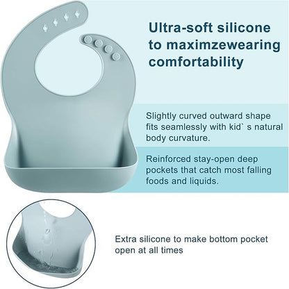 PandaEar Set of 3 Silicone Baby Bibs Waterproof, Soft, Unisex, 10-72 Months