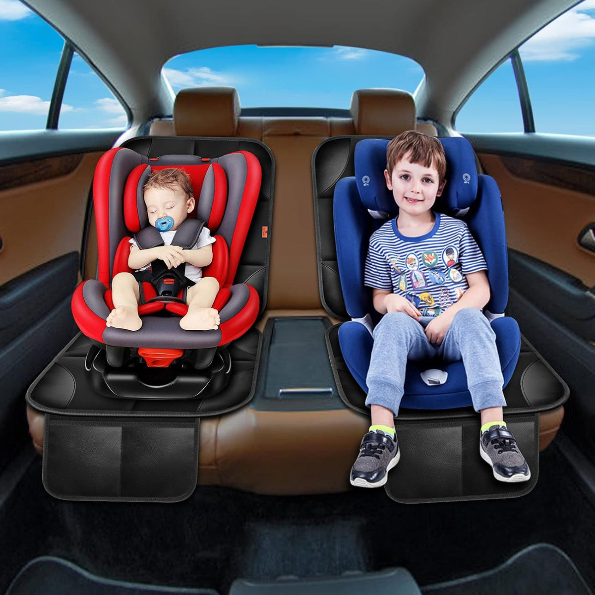 Car Seat Protector 1 Pack Car Seat Cushion Mat Thickest Padding,Waterproof 600D Fabric Car Seat Covers for Non-Slip Backing Mesh Pockets for Baby and Pet (Black, 1 Pc)