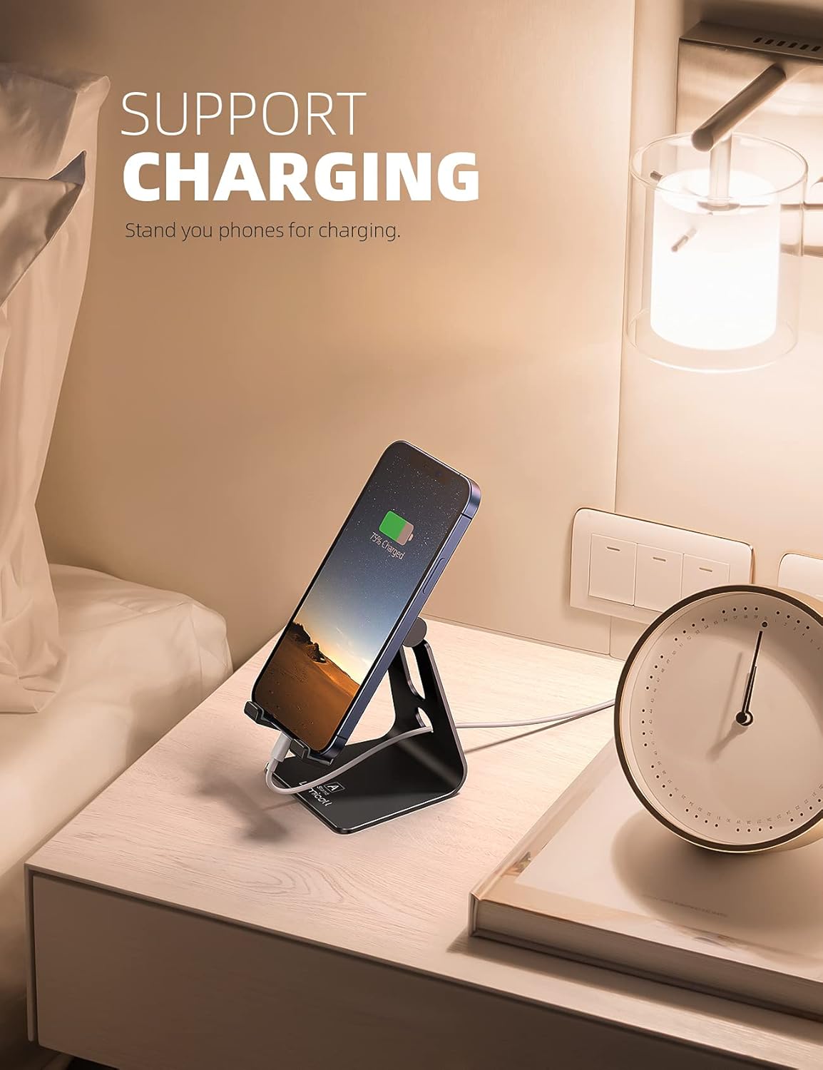 Lamicall Adjustable Cell Phone Stand, Desk Phone Holder, Cradle, Dock, Compatible with iPhone 17 16 15 14 Air Plus Pro Pro Max 13 12 X XS, 4-8" Phones, Office Accessories Gifts, All Smartphone, Black