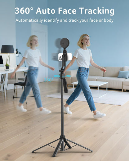 Acer Gadget Auto Face Tracking Tripod for iPhone/Cell Phone/Android/Camera with Light and Remote, 64", No App, 360°Rotating Tripod Selfie Stick for Tiktok YouTube Vlog Live Streaming Video Recording