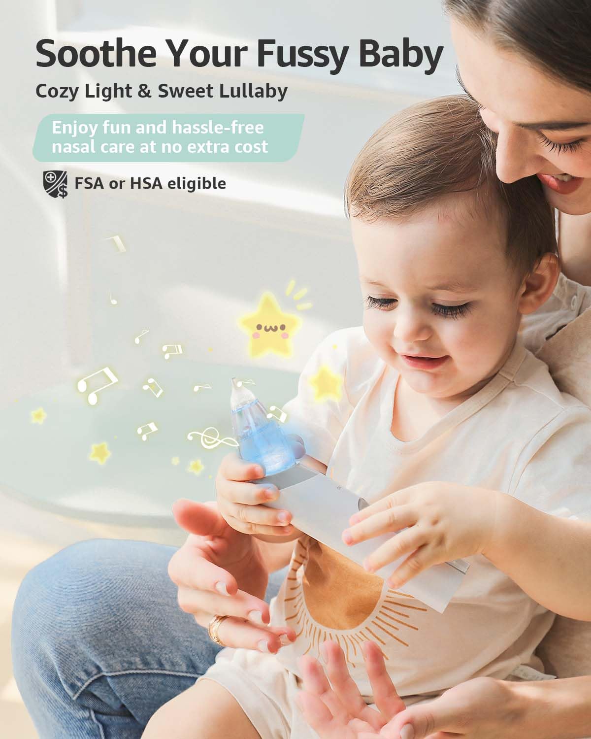 GROWNSY Nasal Aspirator for Baby, Electric Baby Nose Sucker with Larger Suction Chamber and More Powerful Suction, Automatic Nose Cleaner with Music and Light Soothing Function