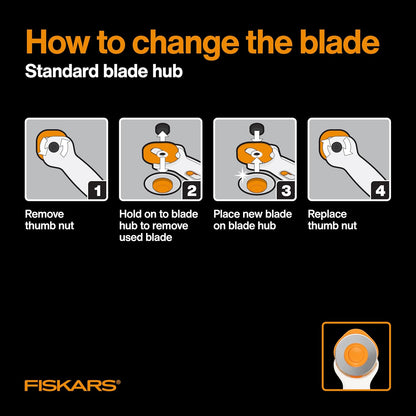 Fiskars 45mm Rotary Cutter for Fabric, Premium Steel Stick Fabric Cutter Cuts Through Multiple Layers, Right and Left Handed, Easy and Safe Blade Change, Arts and Crafts, Sewing and Quilting Tools