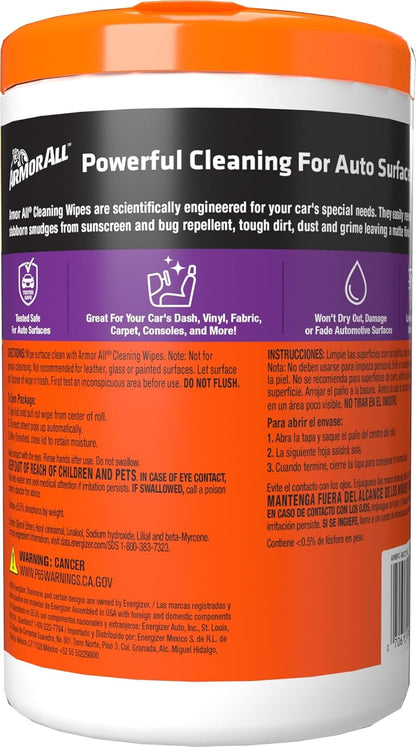 Armor All Car Cleaning Wipes, Wipes for Car Interior and Car Exterior, 90 Wipes Each