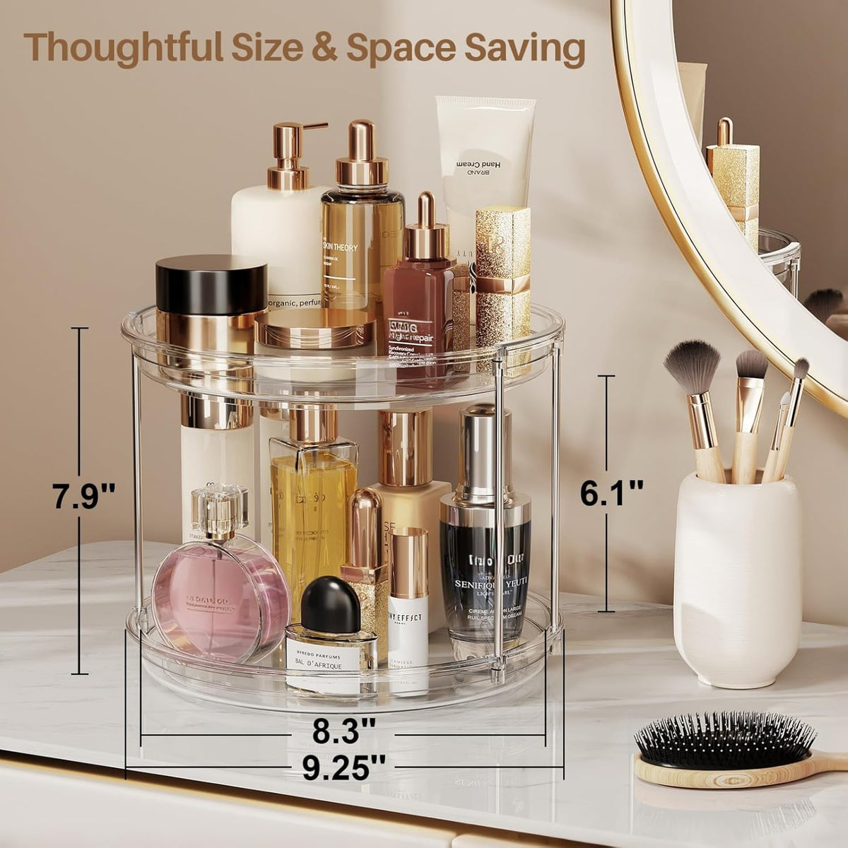 LAMU 2 Tier Lazy Susan Turntable Organizer 9.25'' Rotating Spice Rack Organization for Cabinet, Kitchen, Pantry, Countertop, Bathroom, Vanity, Medicine Cabinet Organizer, Clear