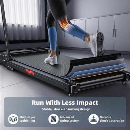 Walking Pad Treadmill for Home - Folding Treadmills with Handle Bar Portable Compact Fold up Indoor Foldable Handles Electric Walk Pads Small Spaces Mini Running Quiet Under Bed Office