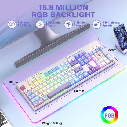 RisoPhy Wireless Gaming Keyboard, Tri-Mode BT5.0/2.4GHz/USB-C, RGB Light up Backlit Keyboards, Customizable Macro Keys, 26 Anti-ghosting Keys, 4000mAh Battery, Creamy Computer Keyboards