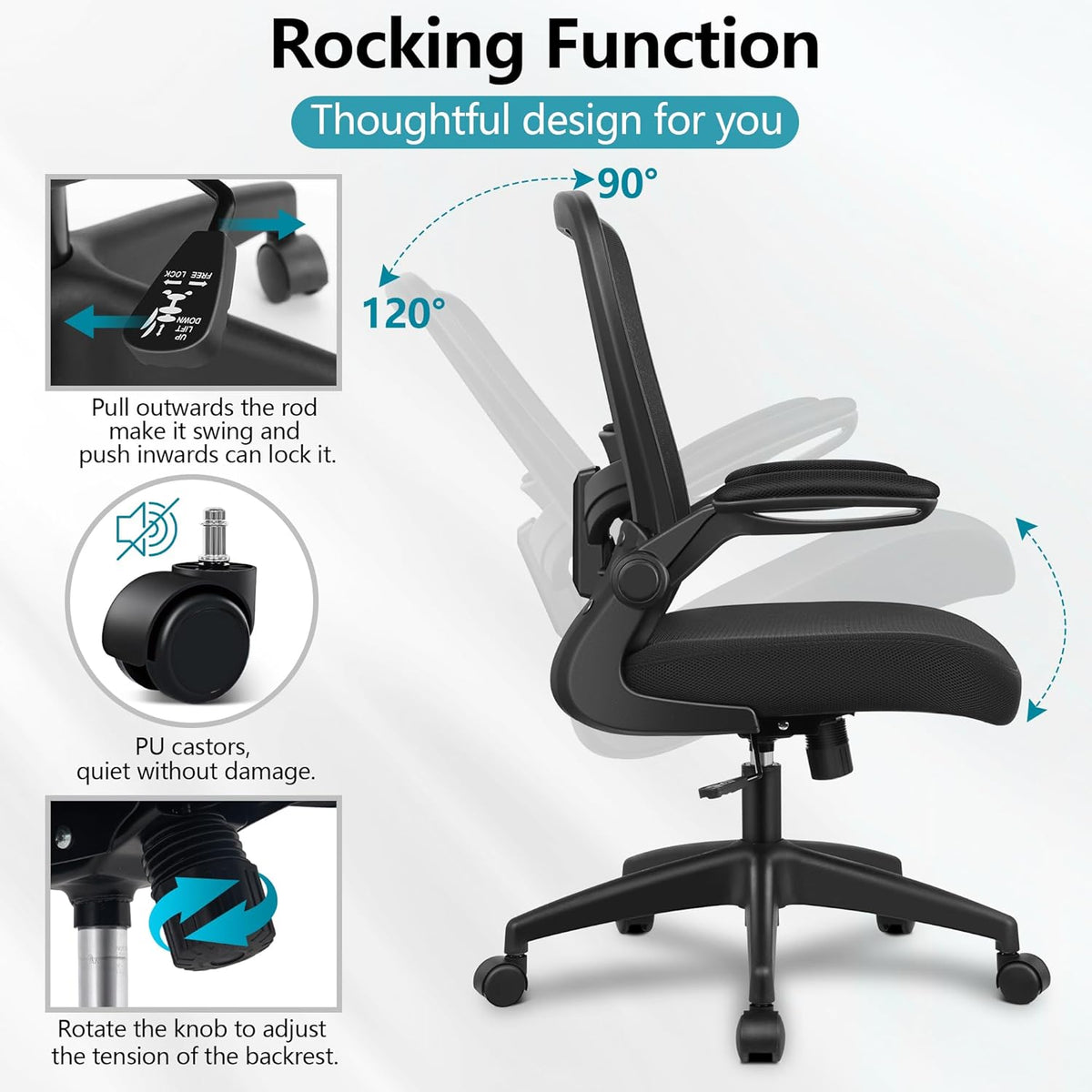 FelixKing Office Chair, Ergonomic Desk Chair Breathable Mesh Chairs Adjustable High Back Lumbar Support Flip-up Armrests, Executive Rolling Swivel Comfy Computer Chairs Home Office Black