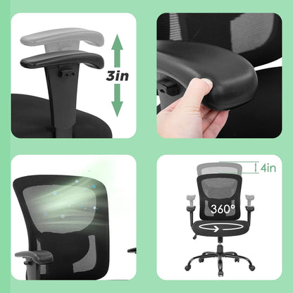 BestOffice Big and Tall Office Chair 500lbs Desk Chair Mesh Computer Chair with Lumbar Support Wide Seat High Back Task Executive Ergonomic Chair for Home Office (Black)