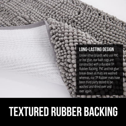 GORILLA GRIP Bath Rug Mat, Thick Soft Absorbent Chenille, Quick Dry Microfiber Mats, Rubber Backing Washable Shower Floor Rugs, Bathmat Runner, US Designed Bathroom Home Decor Accessories 24x17, Grey