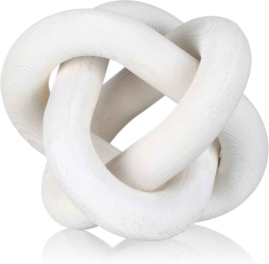 3 Link Wood Knot Decor - Hand Carved Coffee Table Decoration, Boho Chain Link Decor, Modern Shelf, Rustic Objects for Home Living Room Bedroom(White)
