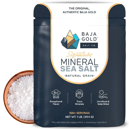 Baja Gold Mineral Sea Salt - Recommended by Gary Brecka - Organic Natural Grain Salt for Cooking & Baking | Authentic Baja Salt | Ideal for All Culinary Creations | 1 lb. Resealable Bag, 300+ Servings