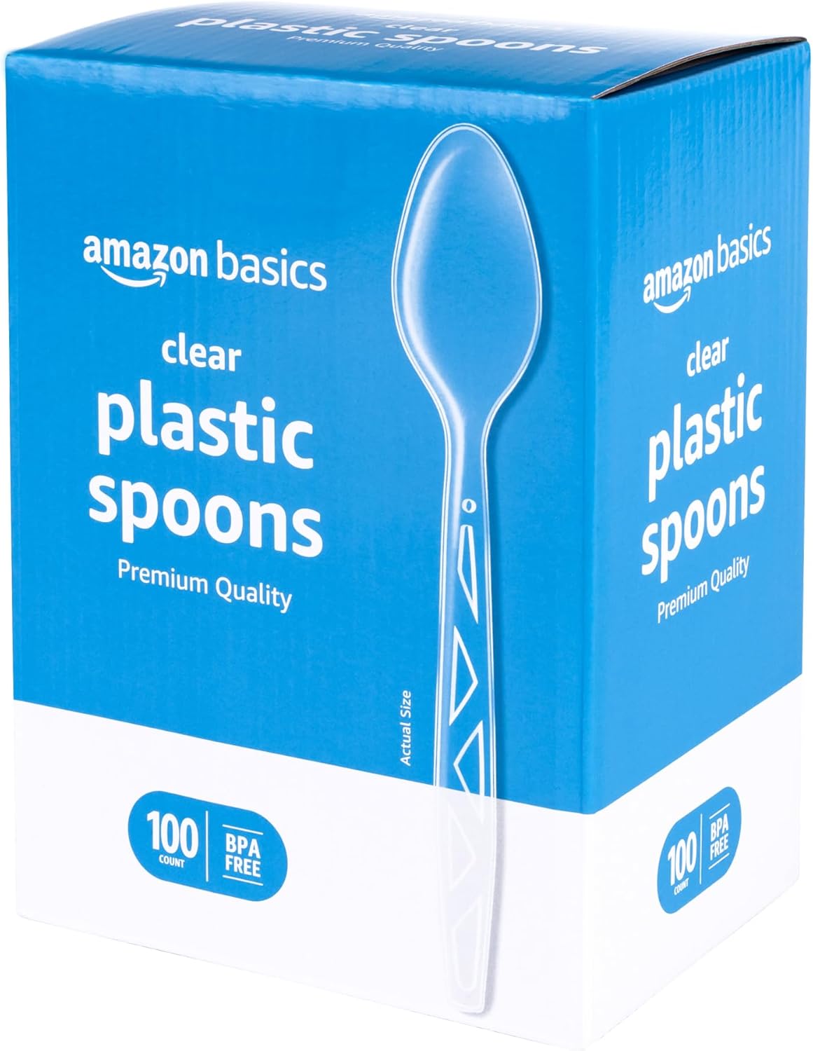 Amazon Basics Disposable Clear Plastic Spoons, Premium Quality, 100 Count, Large Pack