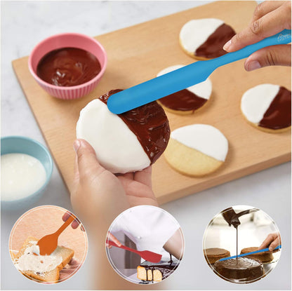 HOTEC Heat Resistant 600℉ Food Grade Silicone Rubber Spatula Set for Baking, Cooking, and Mixing Non Stick Dishwasher Safe BPA-Free Multicolor Set of 5