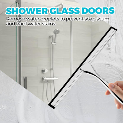 12-Inch All-Purpose Shower Squeegee for Shower Doors, Tile Shower Walls, Bathroom, Window, Glass and Car Windshield, Mirrors and Kitchen-Stainless Steel, Silver