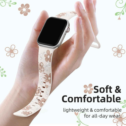 Witzon Floral Band Compatible with Apple Watch Bands For Women 40mm 41mm 38mm 42mm 44mm 45mm 46mm 49mm, Engraved Cute Flower Silicone Dressy Strap for iWatch Series 11 10 9 8 7 6 5 4 3 2 SE Ultra