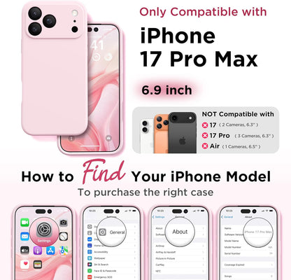 GolbinBox Magnetic for iPhone 17 Pro Max Case, Compatible with MagSafe, [Full Camera Protection] [Screen Protector], Silicone Shockproof Phone Cover with Anti-Scratch Microfiber Lining, Chalk Pink