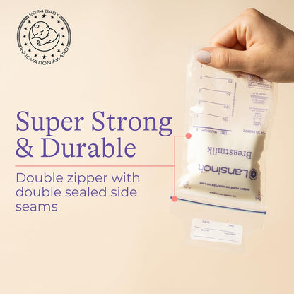 Lansinoh Breastmilk Storage Bags, 200 Count Value Pack, Baby Essentials, Leak-Proof, Fast Freeze & Thaw Breast Milk Bags for Baby Bottle Feeding, Strength & Stretch, 6 Ounce