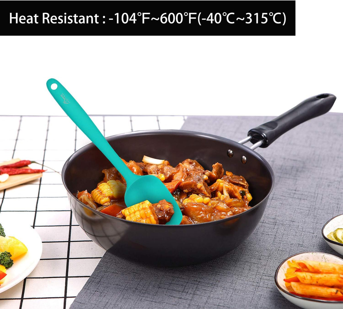 HOTEC Heat Resistant 600℉ Food Grade Silicone Rubber Spatula Set for Baking, Cooking, and Mixing Non Stick Dishwasher Safe BPA-Free Multicolor Set of 5