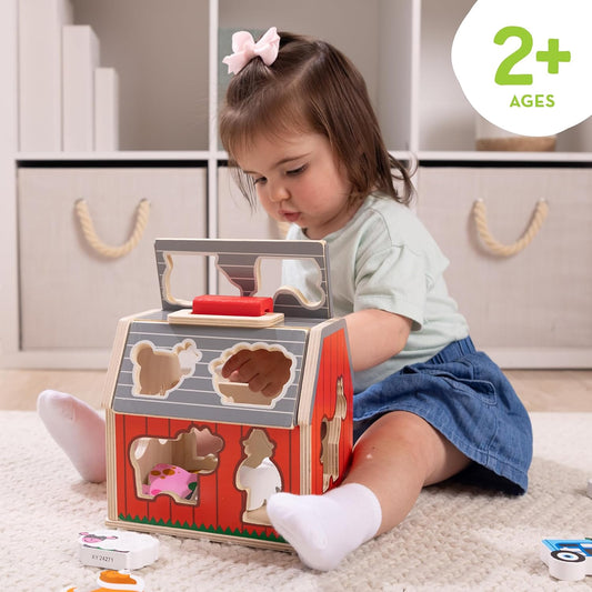 Melissa & Doug Take-Along Wooden Toy Barn, 11-Pc Portable Toddler Playset with Farm Animals & Pop-Up Roof, Preschool Learning Toys for Girls & Boys 2+