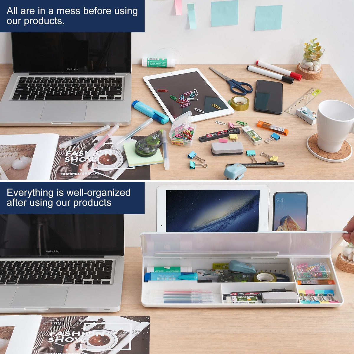 TSJ OFFICE Small Desktop Whiteboard -Glass Dry Erase Board Computer Keyboard Stand White Board Surface Pad with Drawer, Desk Organizers with Accessories for Office, Home, School Supplies