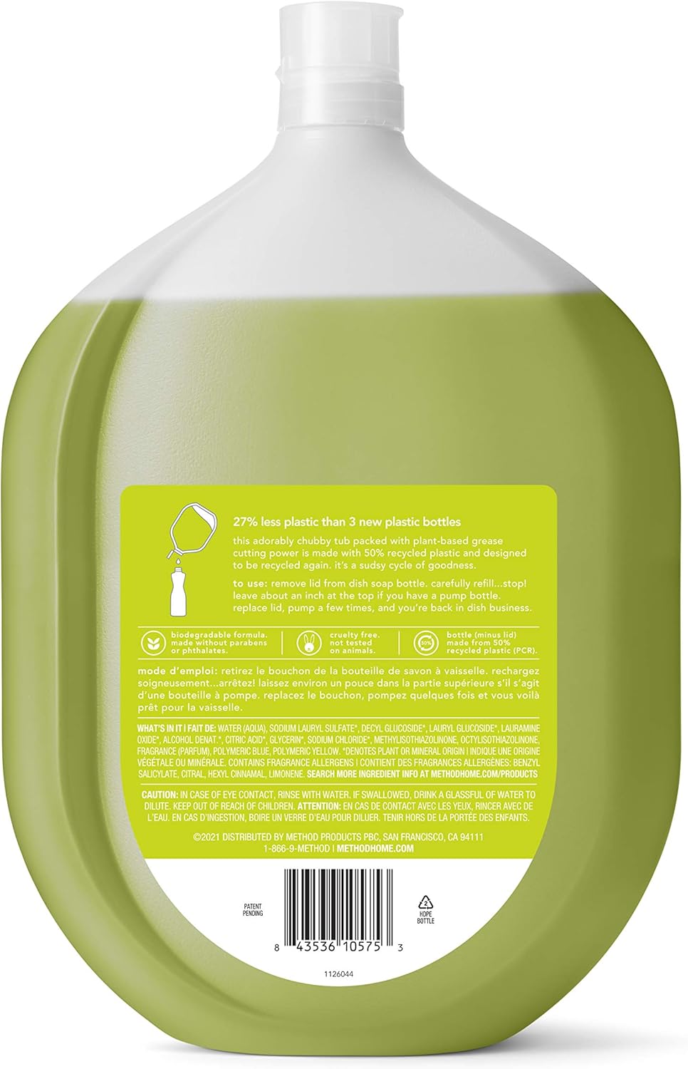 Method Gel Dish Soap Refill, Lime + Sea Salt Scent, Powerful Cleaning Formula, Large Refill Tub, Biodegradable Formula, Cuts Through Grease, 54 Fl Oz